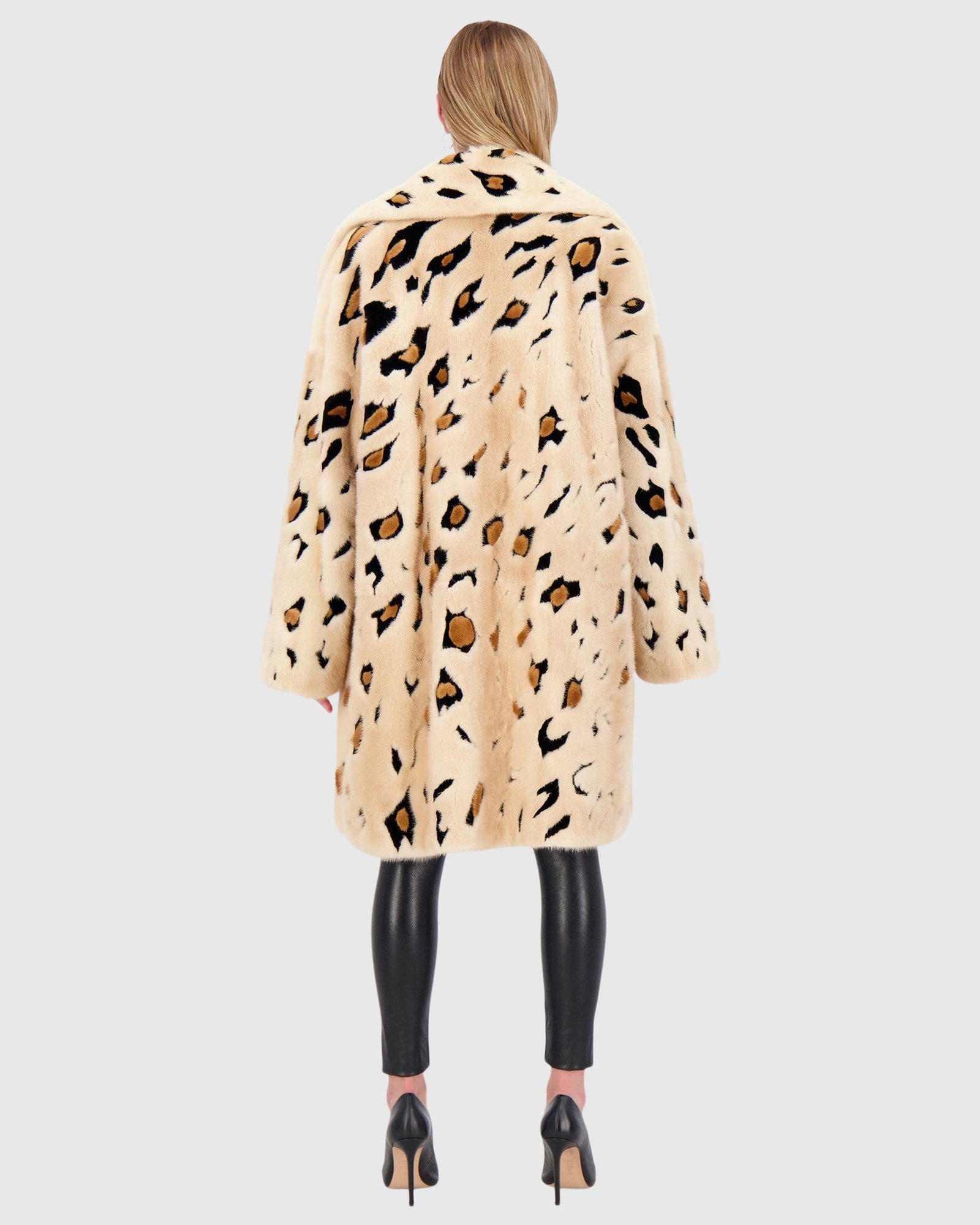 Mink Short Coat With Cheeta Print Intarsia | Palomino