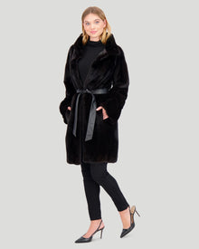 Mink Short Coat With Leather Belt | Women | Black