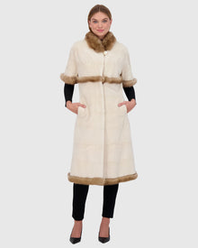 Mink Short Coat With Sable Trim, Short Sleeves | Pearl