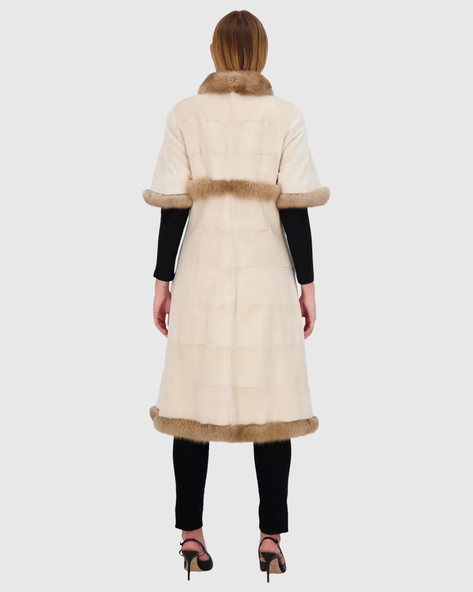 Mink Short Coat With Sable Trim, Short Sleeves | Pearl