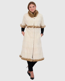 Mink Short Coat With Sable Trim, Short Sleeves | Pearl