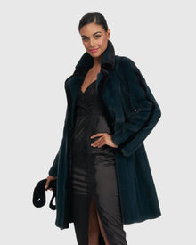 Mink Short Coat With Sheared Mink Trim | Teal/Black