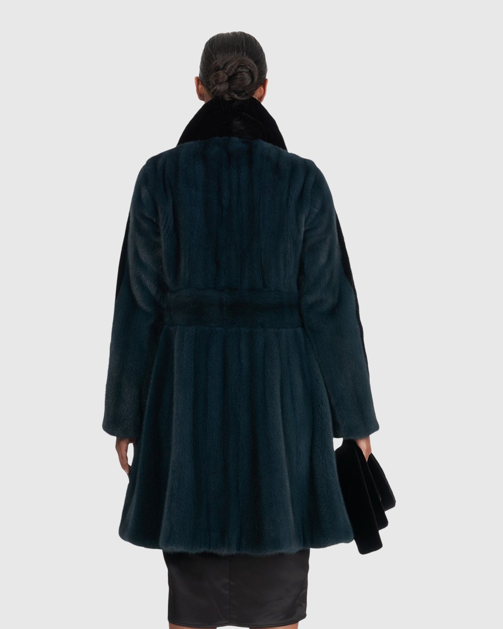 Mink Short Coat With Sheared Mink Trim | Teal/Black