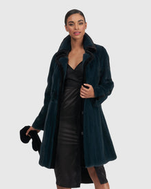 Mink Short Coat With Sheared Mink Trim | Teal/Black