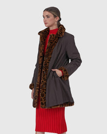 Mink Stroller With Notch Collar, Reversible To Silk | Brown Animal Print/Brown