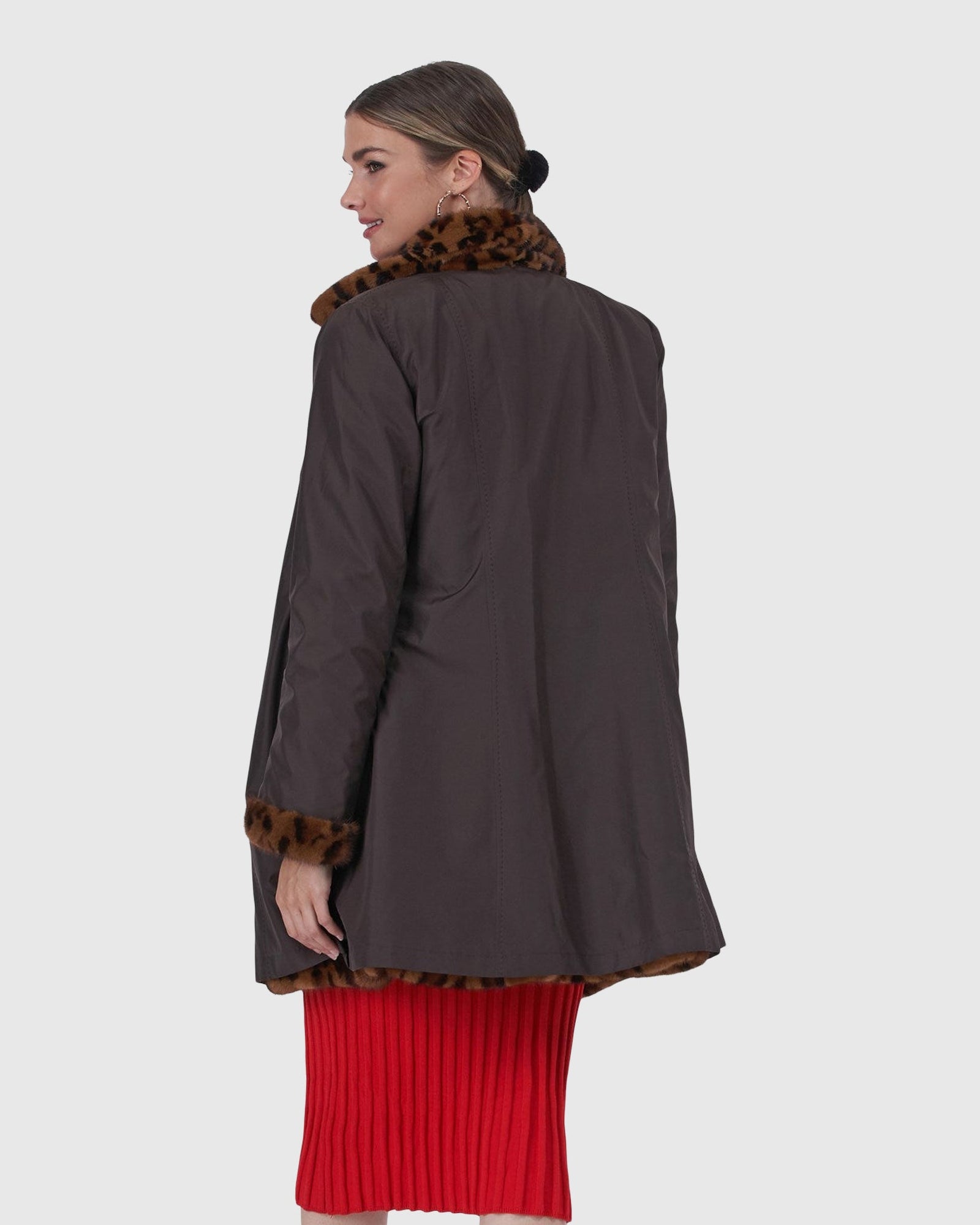 Mink Stroller With Notch Collar, Reversible To Silk | Brown Animal Print/Brown