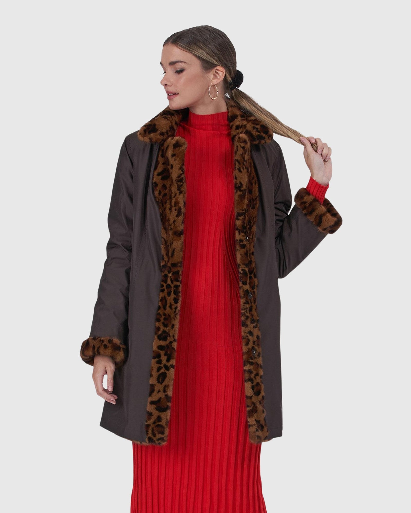 Mink Stroller With Notch Collar, Reversible To Silk | Brown Animal Print/Brown