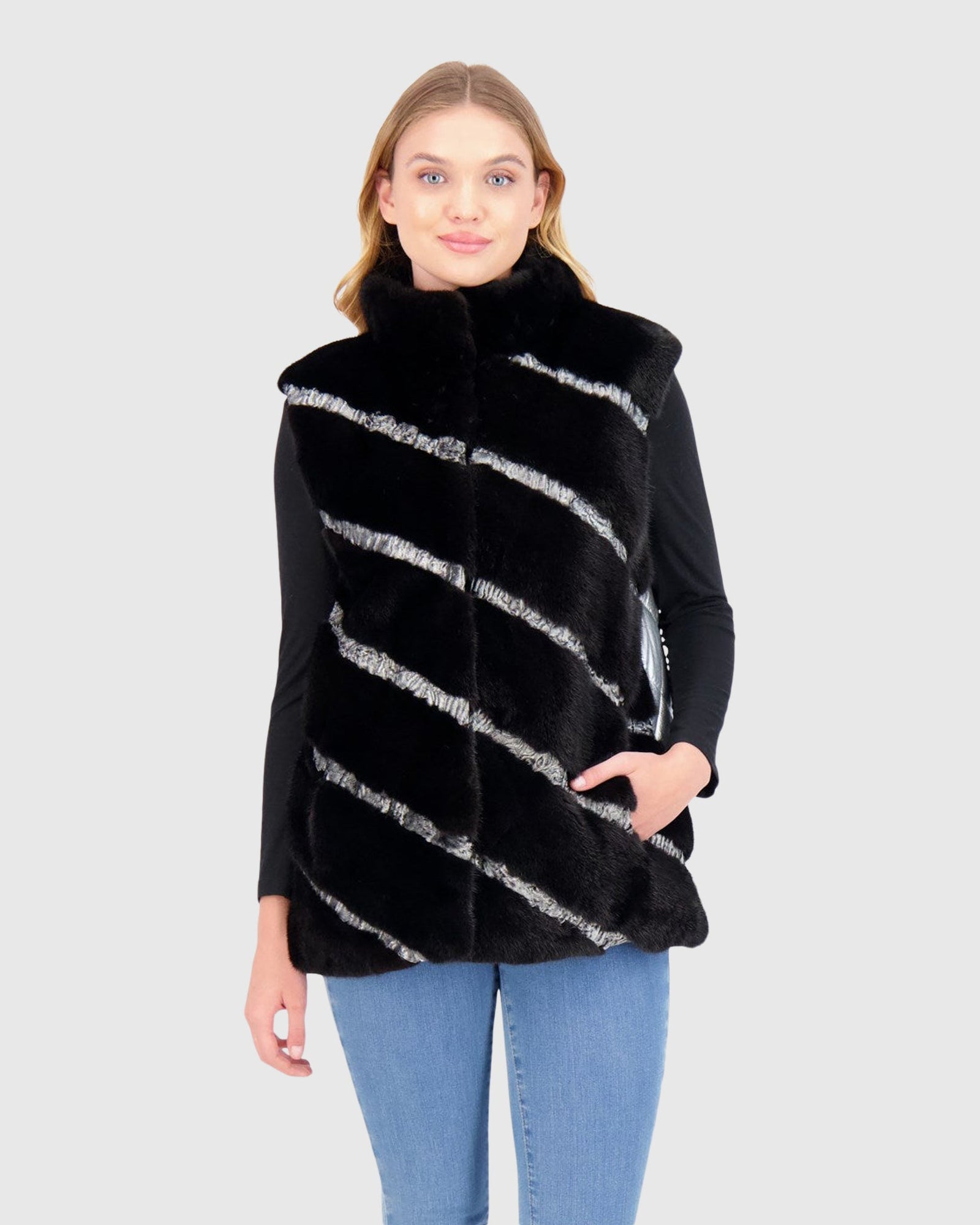 Mink Vest With Lamb Trim | Black/Silver