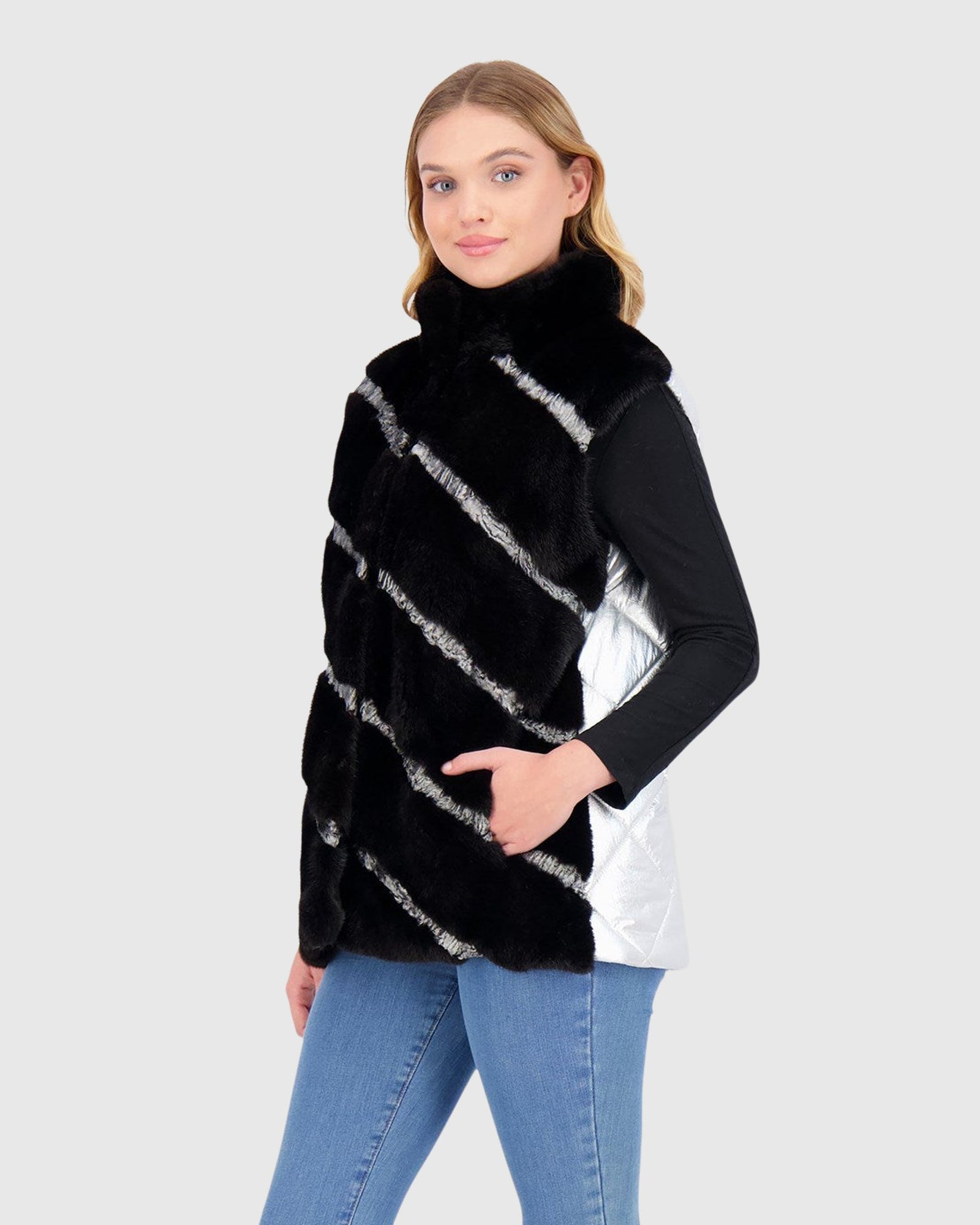 Mink Vest With Lamb Trim | Black/Silver