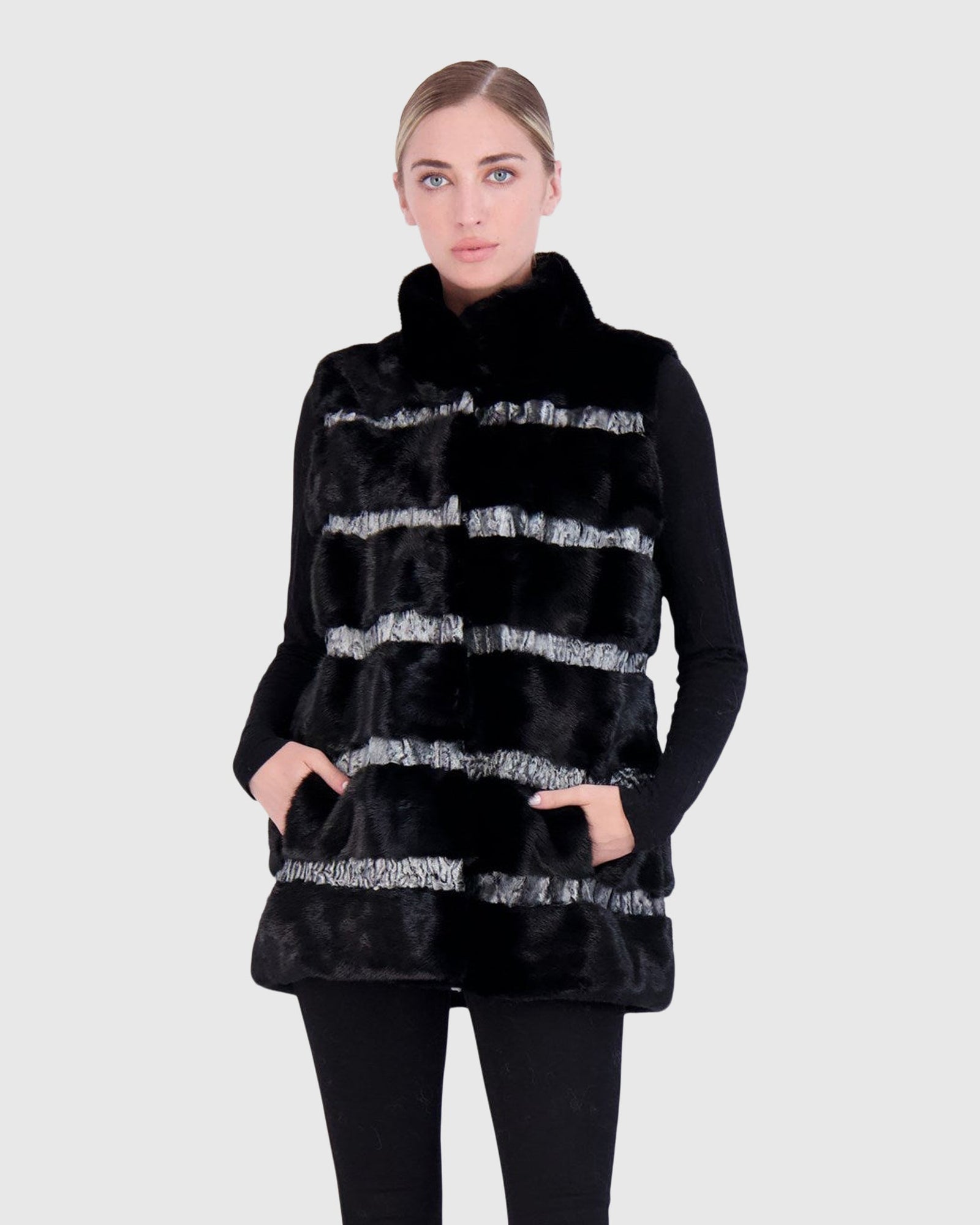 Mink Vest With Persian Lamb Trim | Black