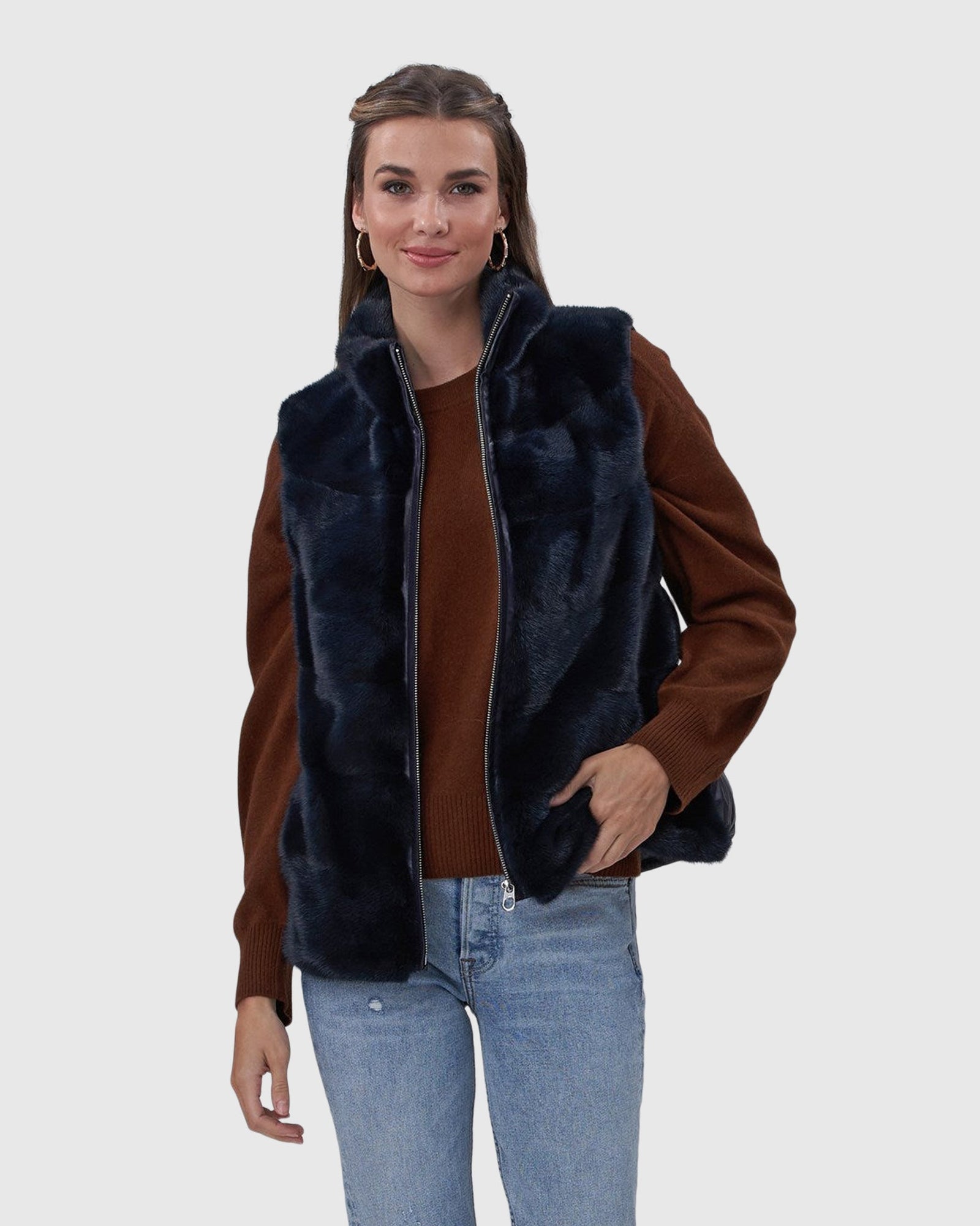 Mink Zip Vest With Down Back | Navy/Navy