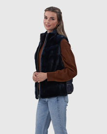 Mink Zip Vest With Down Back | Navy/Navy