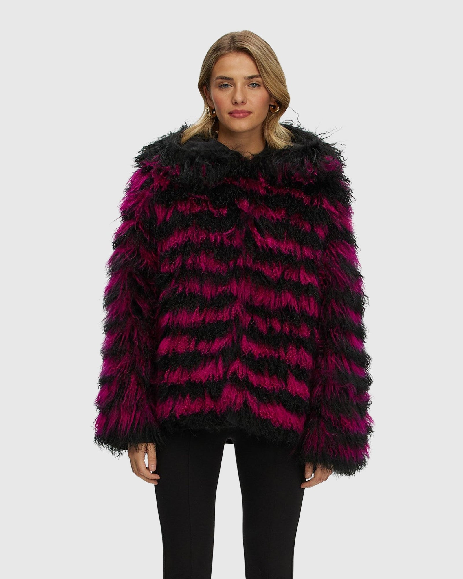 Mongolian (Tg) Shearling Lamb Jacket Reversible To Loro Piana Cashmere & Wool | Fuschia/Black