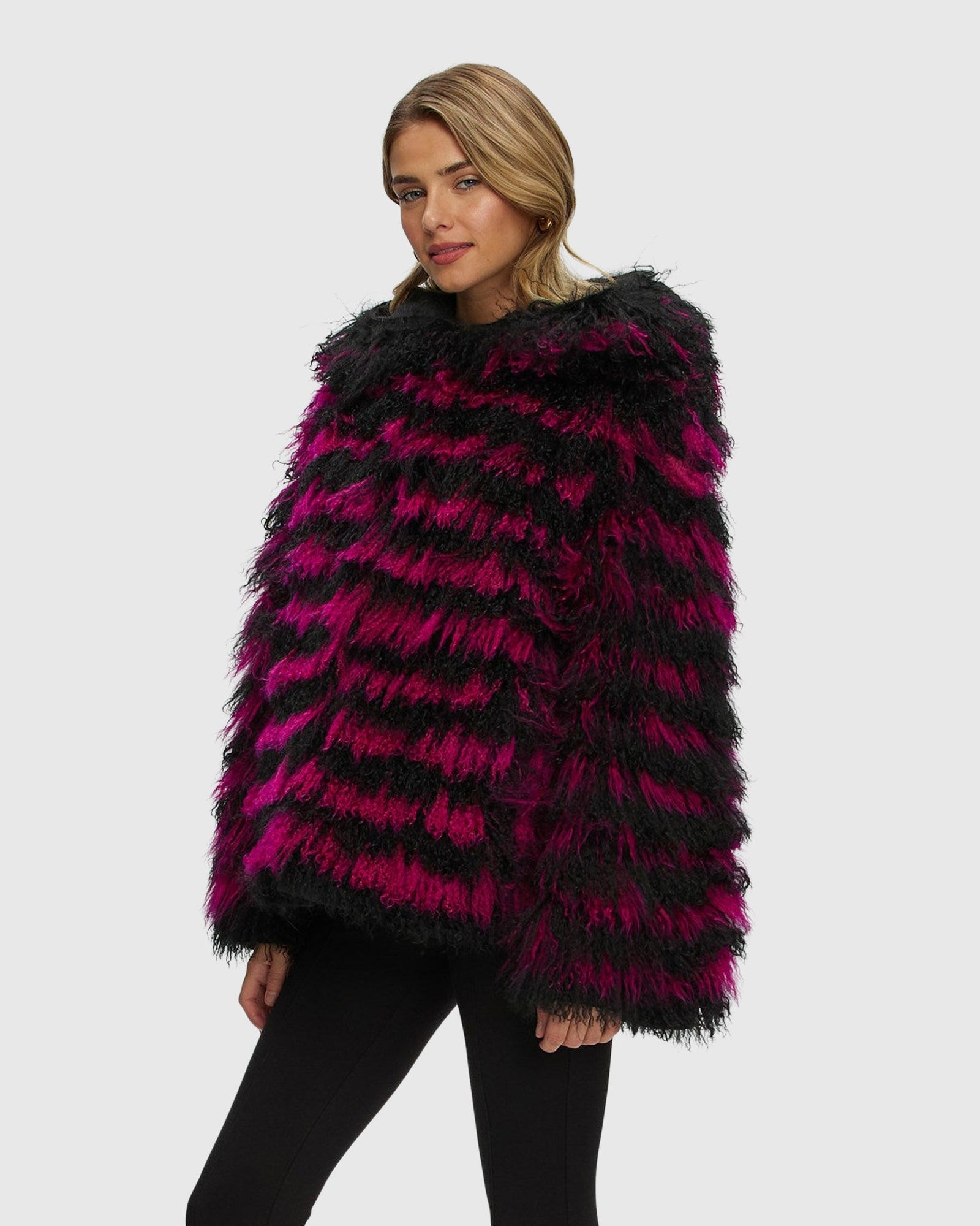 Mongolian (Tg) Shearling Lamb Jacket Reversible To Loro Piana Cashmere & Wool | Fuschia/Black