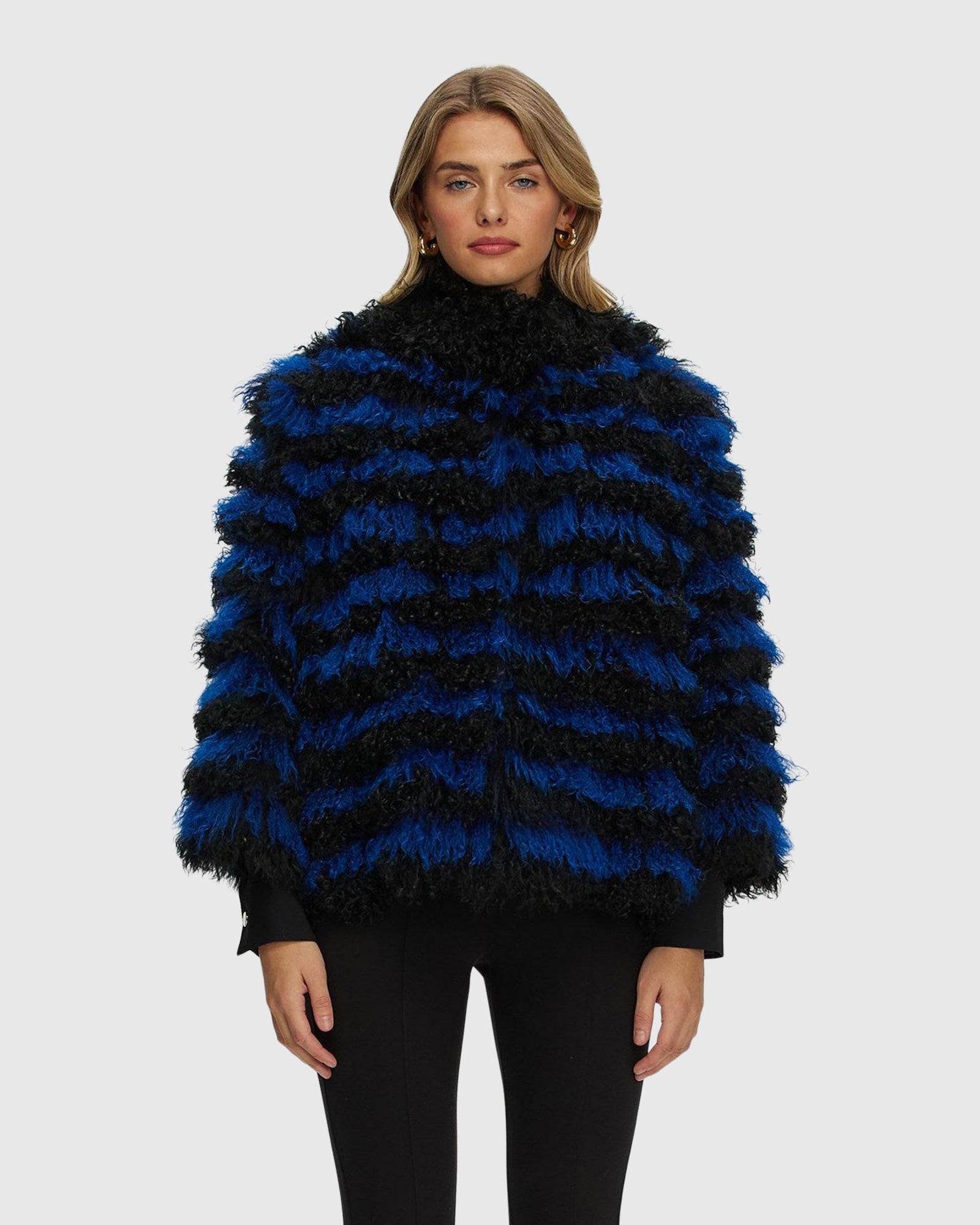 Mongolian (Tg) Shearling Lamb Jacket | Blue/Black