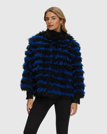 Mongolian (Tg) Shearling Lamb Jacket | Blue/Black