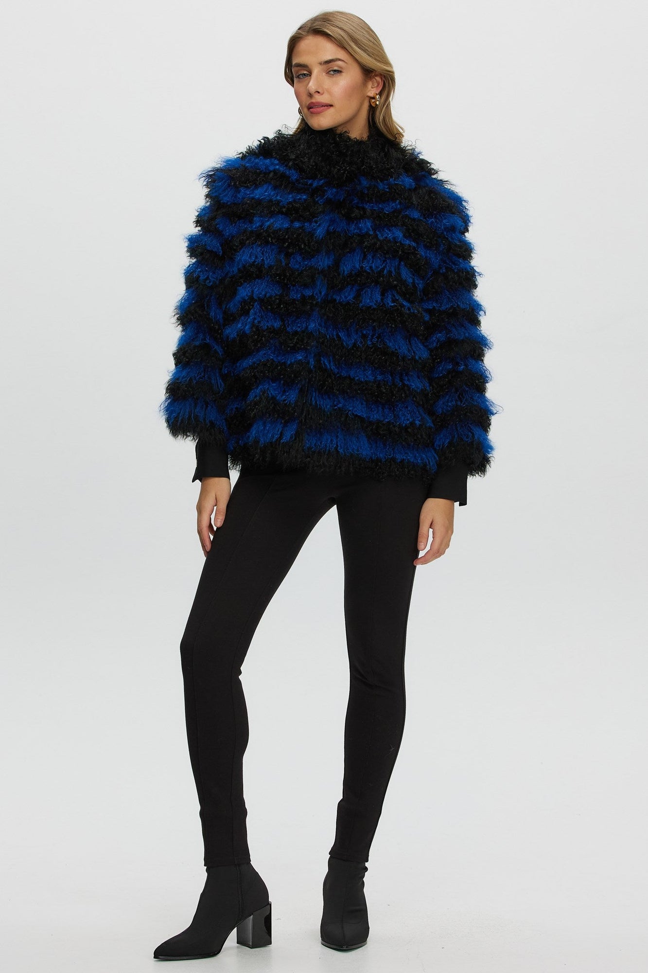 Mongolian (Tg) Shearling Lamb Jacket | Women | Blue x Black