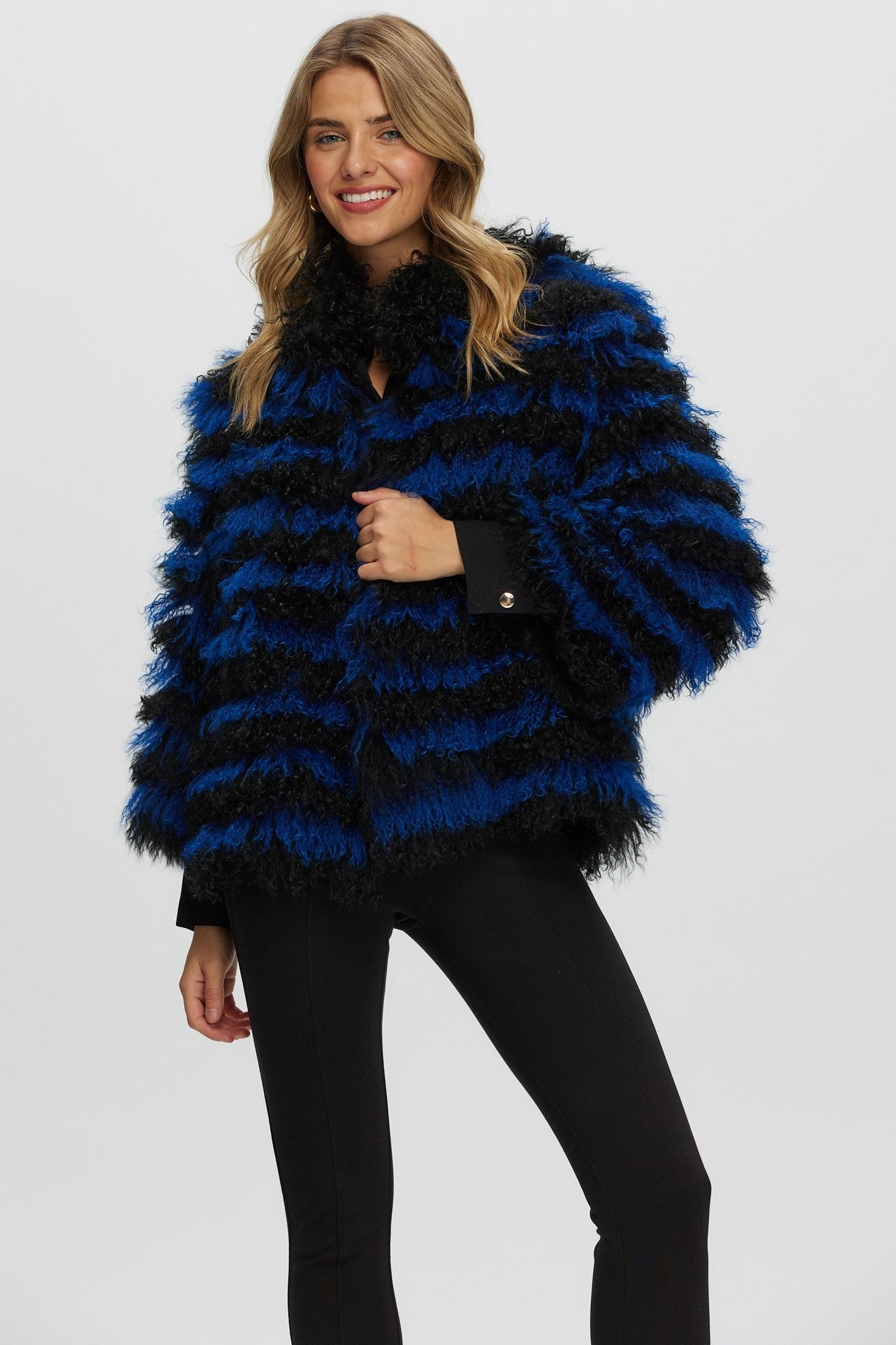 Mongolian (Tg) Shearling Lamb Jacket | Women | Blue x Black