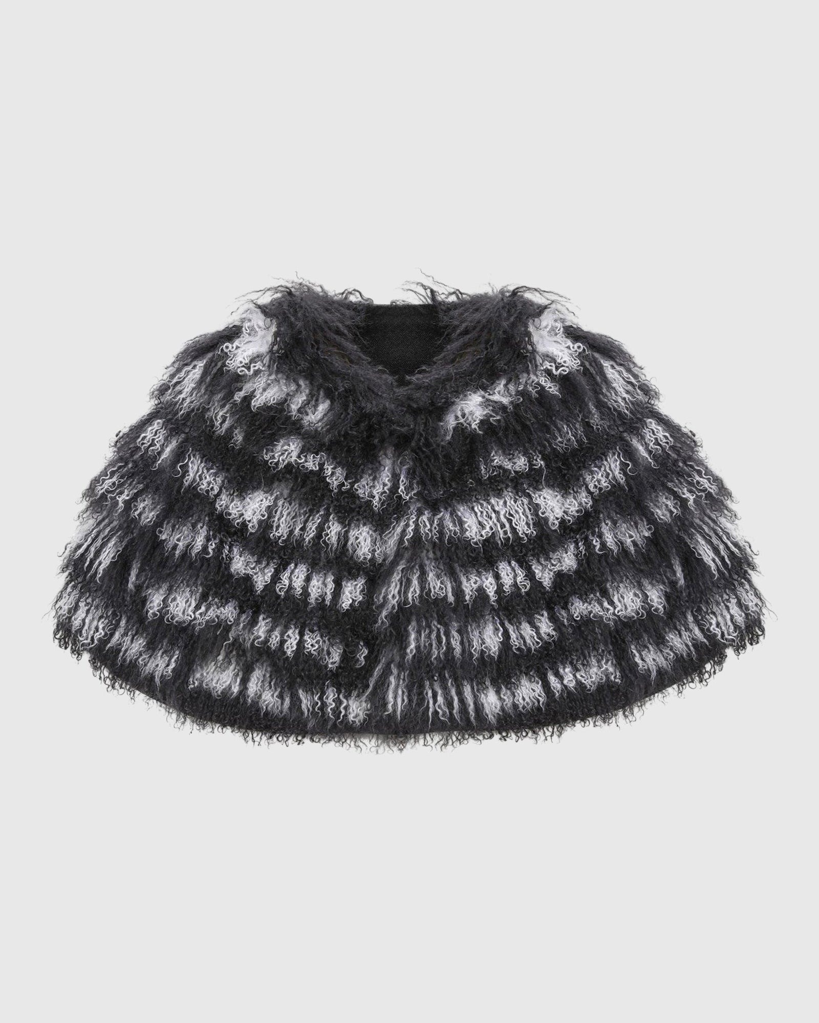 Mongolian (Tg) Shearling Lamb Stole Reversible To Loro Piana Cashmere & Wool | Anthracite/White/Black