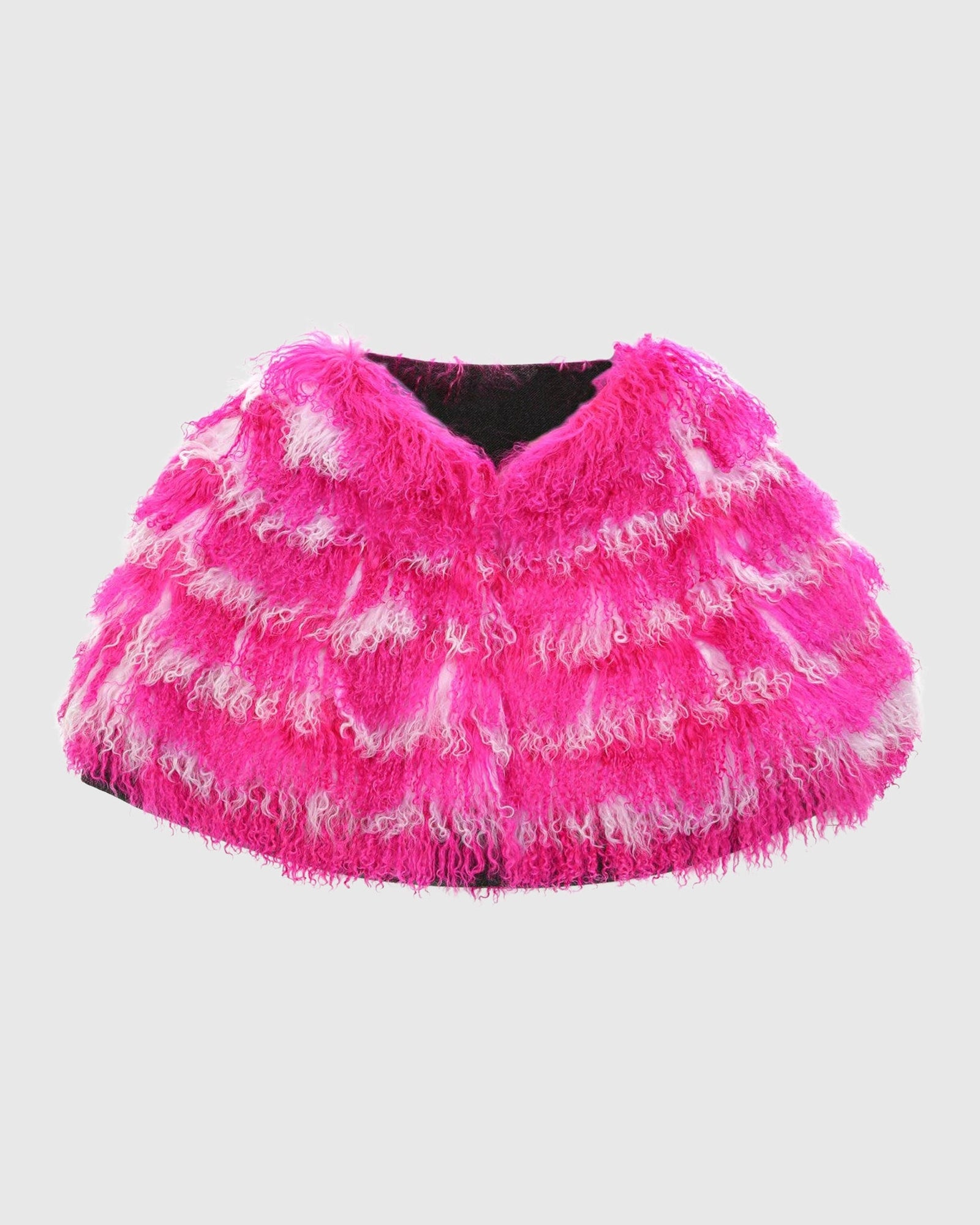 Mongolian (Tg) Shearling Lamb Stole Reversible To Loro Piana Cashmere & Wool | Fuschia/White/Black