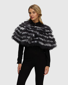 Mongolian (Tg) Shearling Lamb Stole Reversible To Loro Piana Cashmere & Wool | Anthracite/White/Black