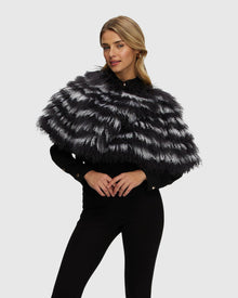 Mongolian (Tg) Shearling Lamb Stole Reversible To Loro Piana Cashmere & Wool | Anthracite/White/Black