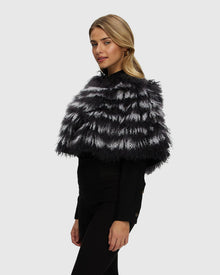Mongolian (Tg) Shearling Lamb Stole Reversible To Loro Piana Cashmere & Wool | Anthracite/White/Black