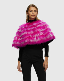 Mongolian (Tg) Shearling Lamb Stole Reversible To Loro Piana Cashmere & Wool | Fuschia/White/Black