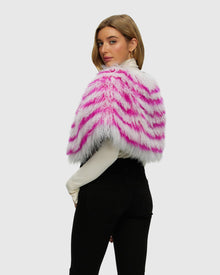 Mongolian (Tg) Shearling Lamb Stole Reversible To Loro Piana Cashmere & Wool | White/Fuschia/Black
