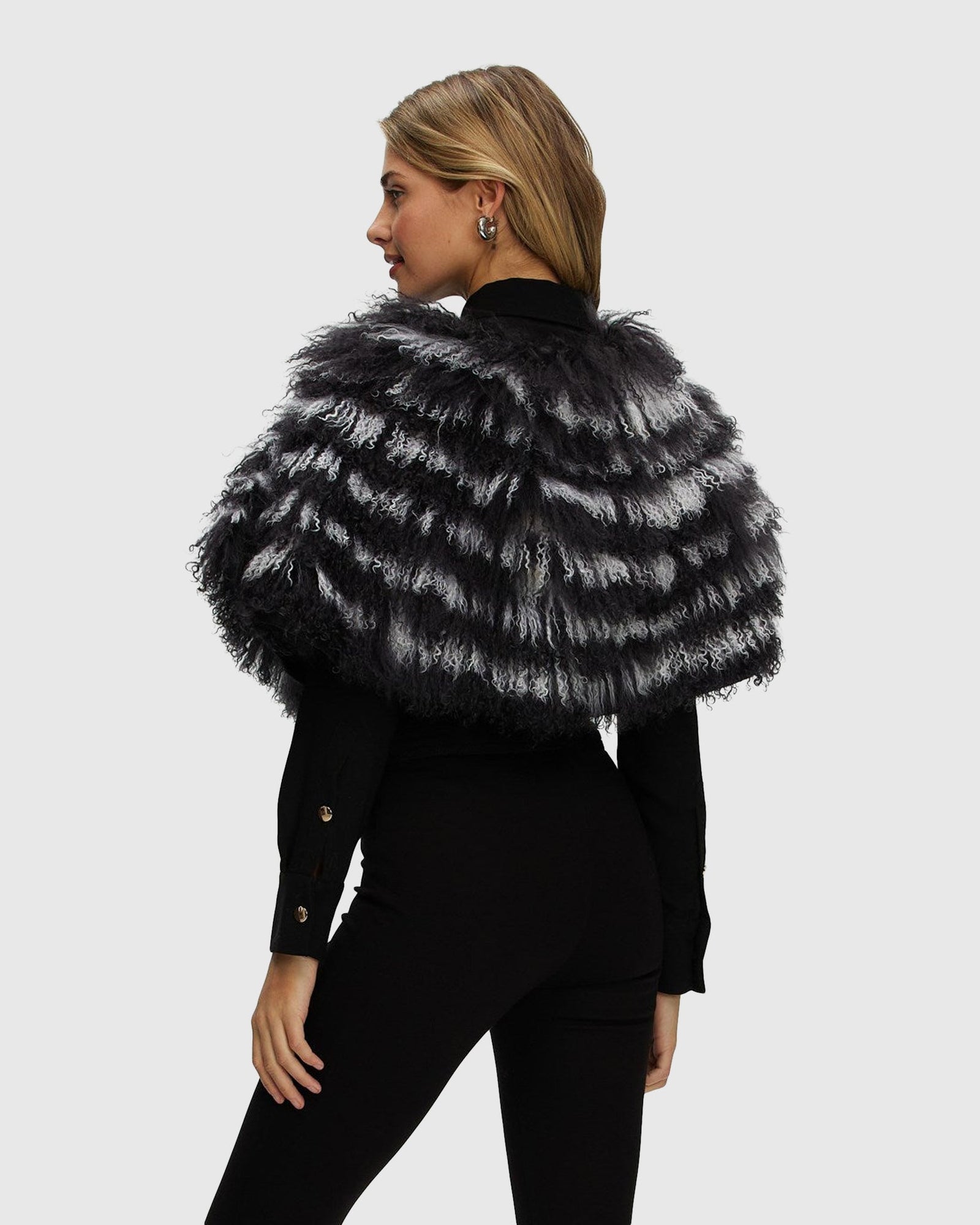 Mongolian (Tg) Shearling Lamb Stole Reversible To Loro Piana Cashmere & Wool | Anthracite/White/Black