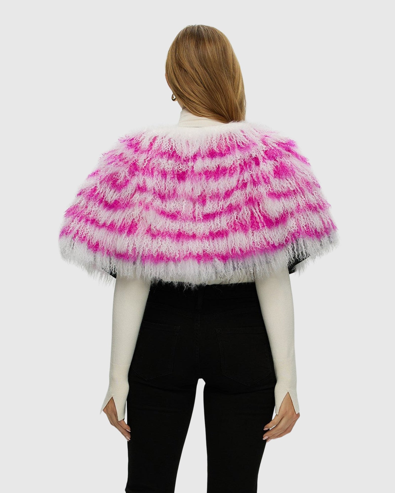 Mongolian (Tg) Shearling Lamb Stole Reversible To Loro Piana Cashmere & Wool | White/Fuschia/Black