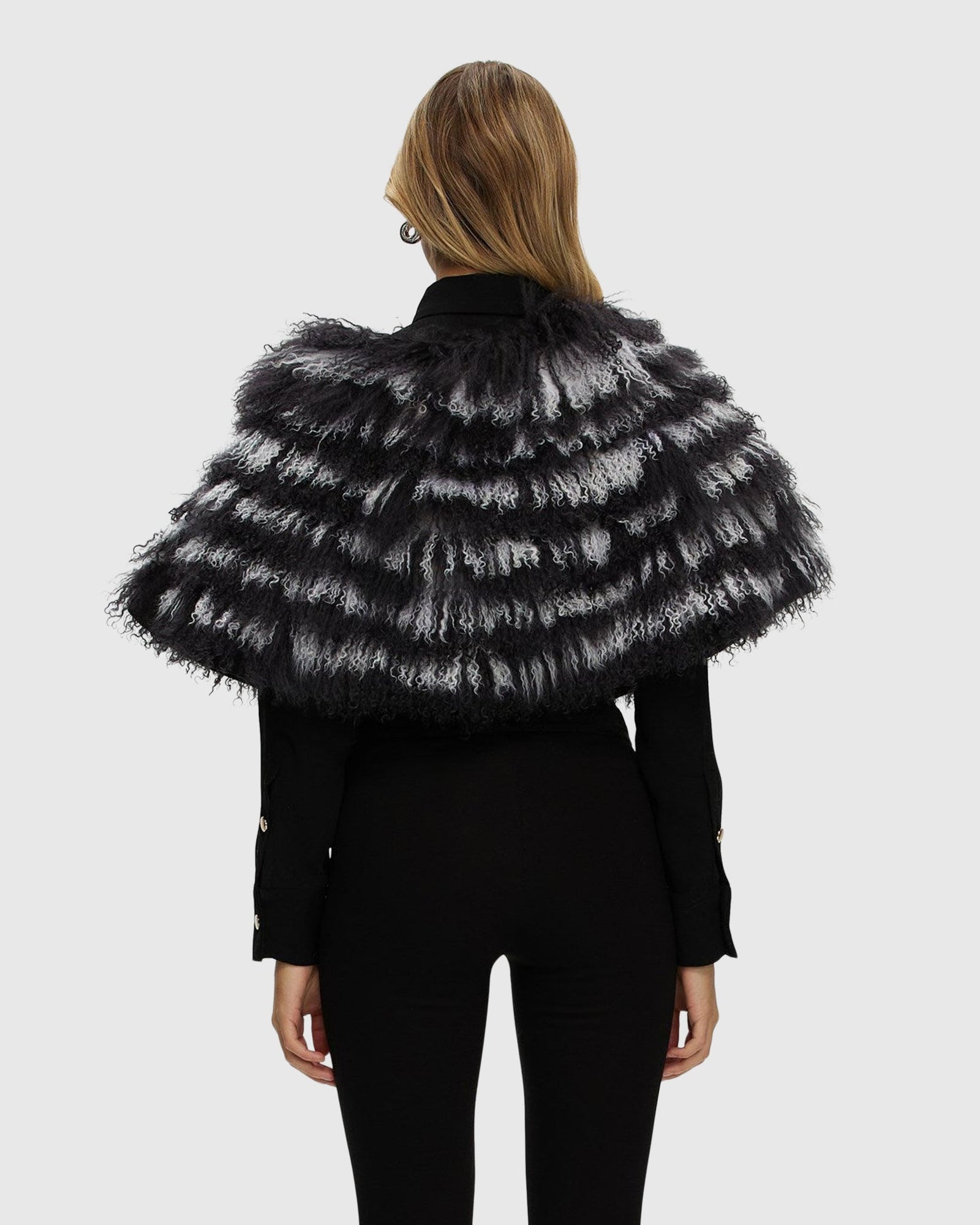 Mongolian (Tg) Shearling Lamb Stole Reversible To Loro Piana Cashmere & Wool | Anthracite/White/Black