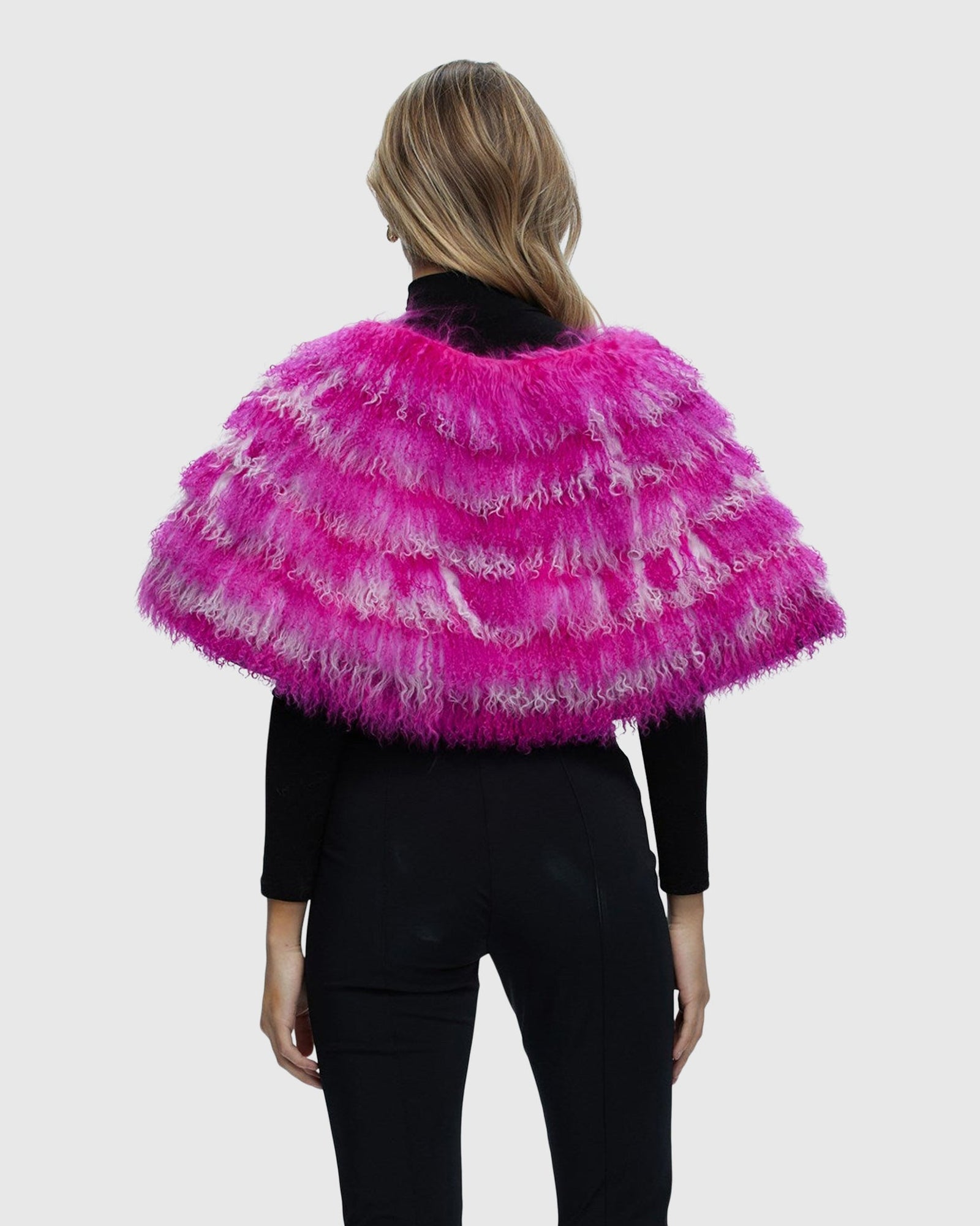 Mongolian (Tg) Shearling Lamb Stole Reversible To Loro Piana Cashmere & Wool | Fuschia/White/Black