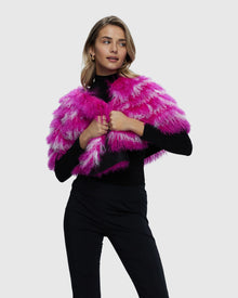 Mongolian (Tg) Shearling Lamb Stole Reversible To Loro Piana Cashmere & Wool | Fuschia/White/Black