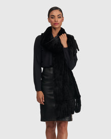 Mink Stole With Fringes | Black