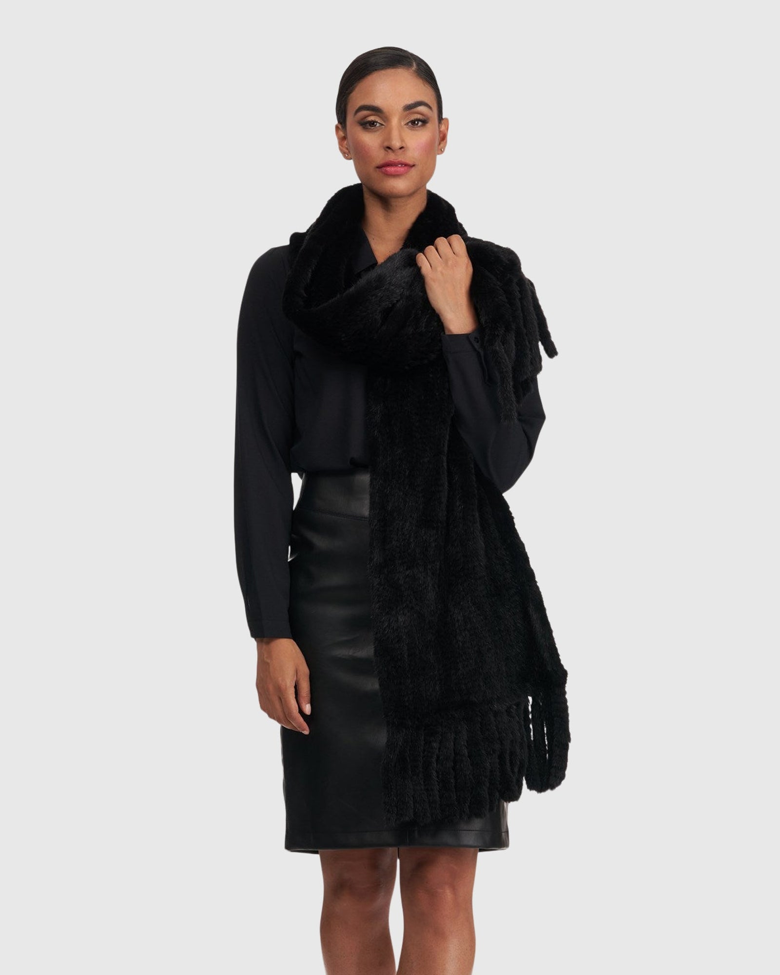 Mink Stole With Fringes | Black