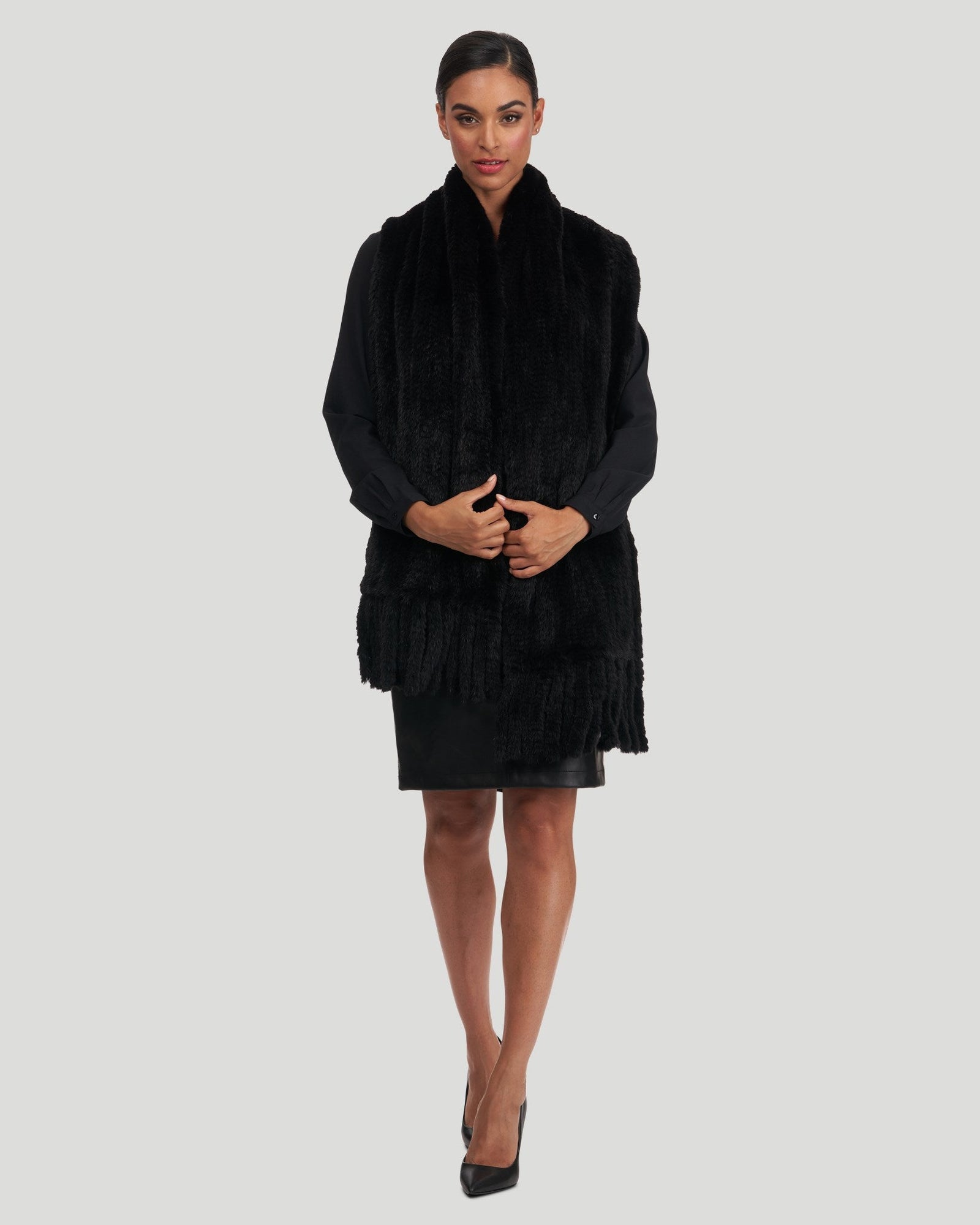 Mink Stole With Fringes | Women | Black