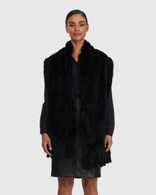 Mink Stole With Fringes | Black