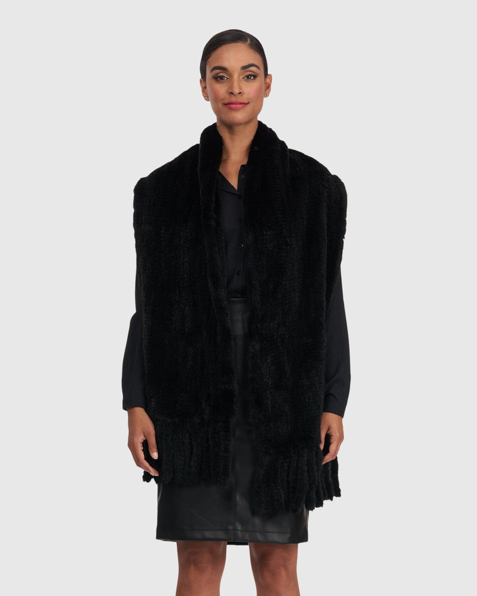 Mink Stole With Fringes | Black