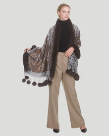 Print Cashmere Stole With Fox Trim | Women | Brown Paisley