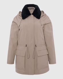 Parka With Detachable Hood And Select Shearling Lamb Collar, Removable Vest (2 Pcs) | Tan/Black