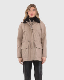 Parka With Detachable Hood And Select Shearling Lamb Collar, Removable Vest (2 Pcs) | Tan/Black