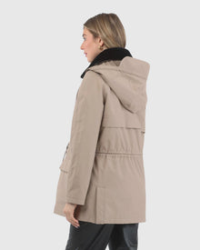 Parka With Detachable Hood And Select Shearling Lamb Collar, Removable Vest (2 Pcs) | Tan/Black