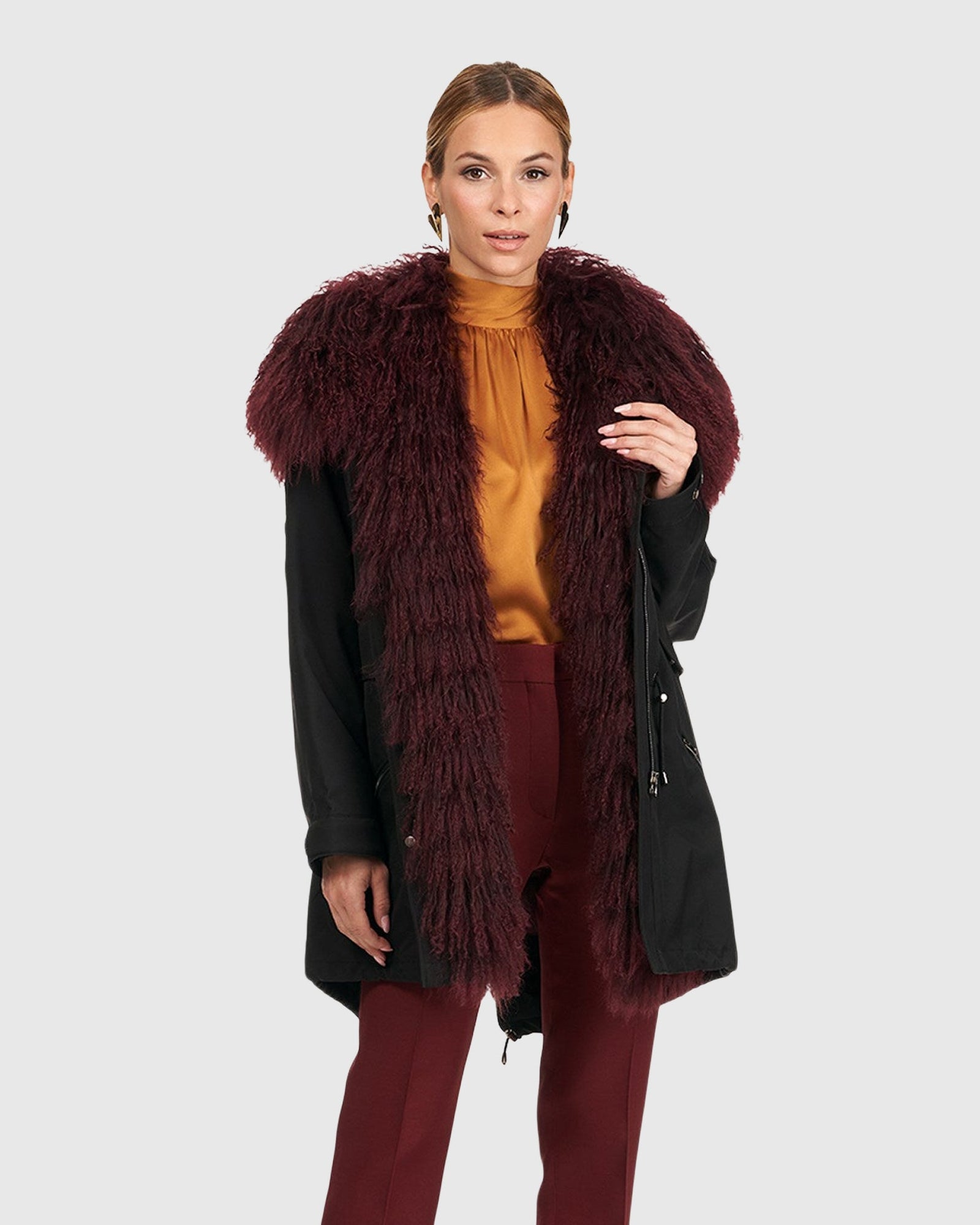 Parka With Lamb Trim | Aubergine/Black