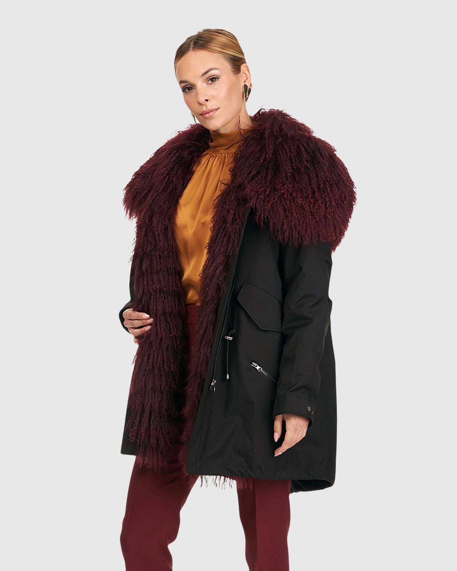 Parka With Lamb Trim | Aubergine/Black