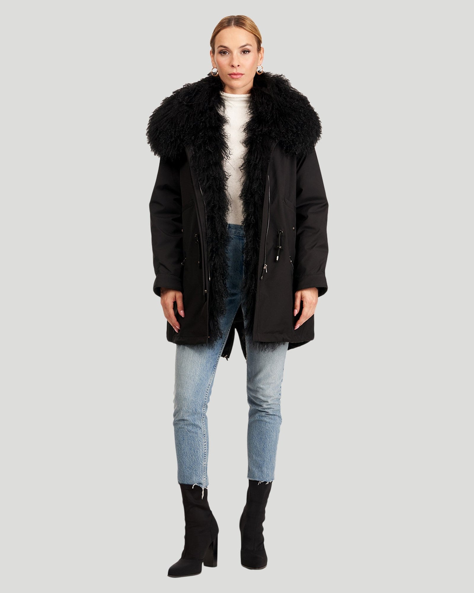 Parka With Lamb Trim | Women | Black x Black