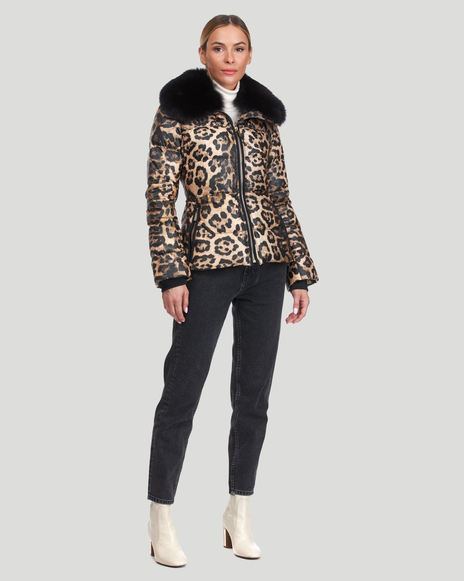 ed Après-Ski Jacket With Fox Fur Collar | Women | Leopard Print