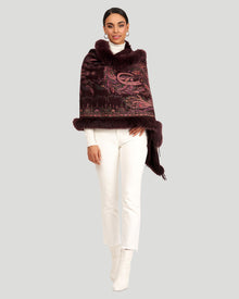 Printed Cashmere Stole With Fox Tape Top And Bottom | Women | Wine Paisley