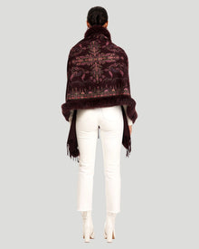 Printed Cashmere Stole With Fox Tape Top And Bottom | Women | Wine Paisley