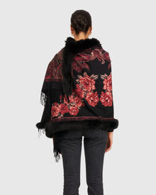 Printed Cashmere Stole With Fox Trim | Red Paisley